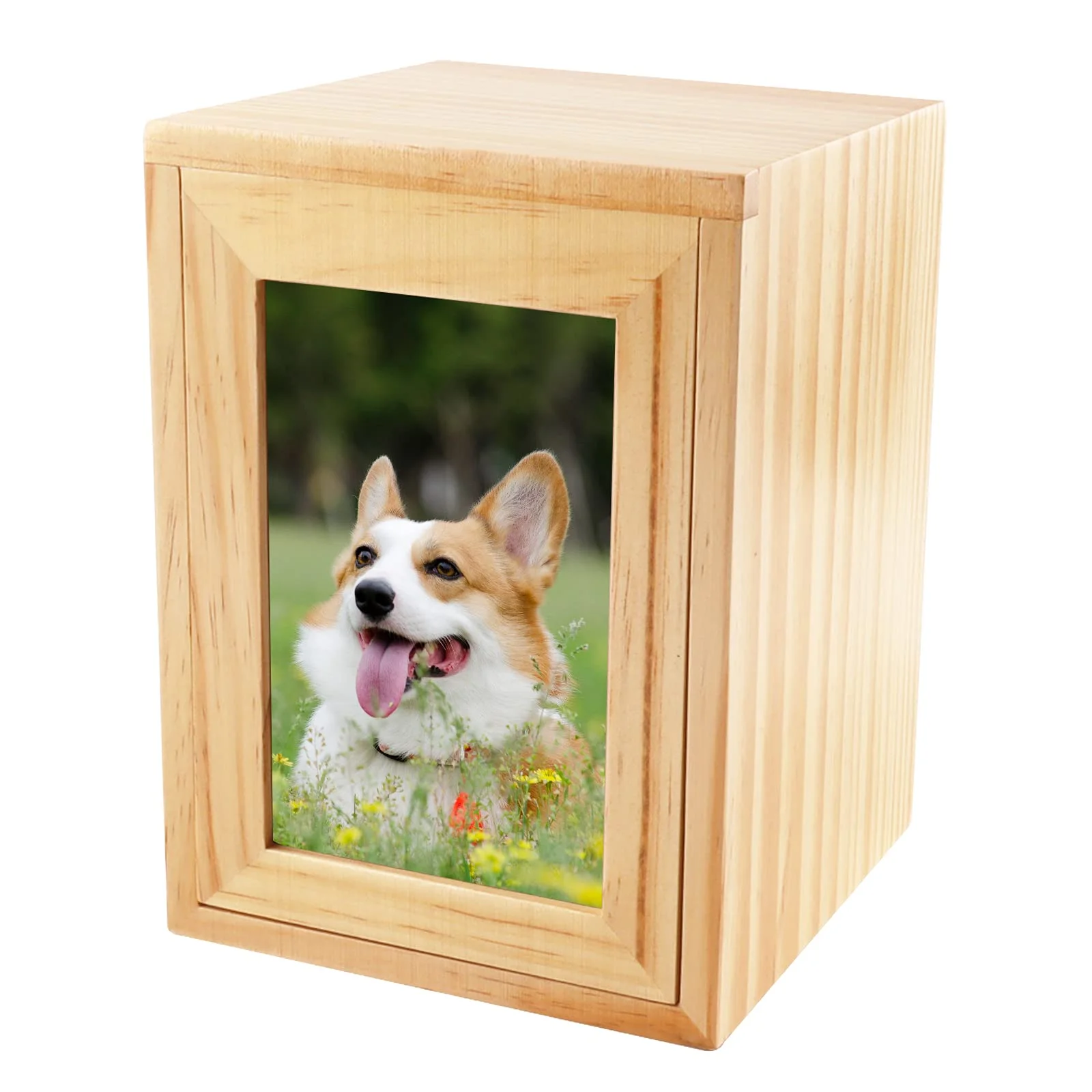 Wood Pet Photo Cremation Urn Box for Dog or Cat Ashes